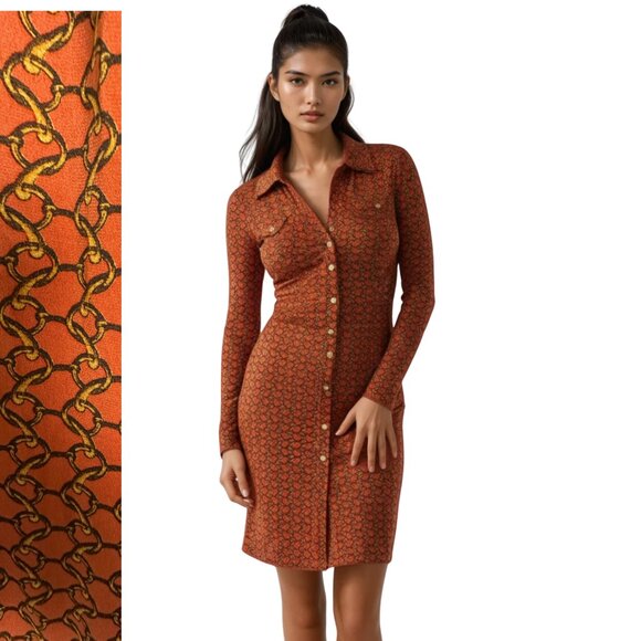 Michael Kors Fitted Orange Chainlink Print Shirt Dress XXS - Picture 1 of 10